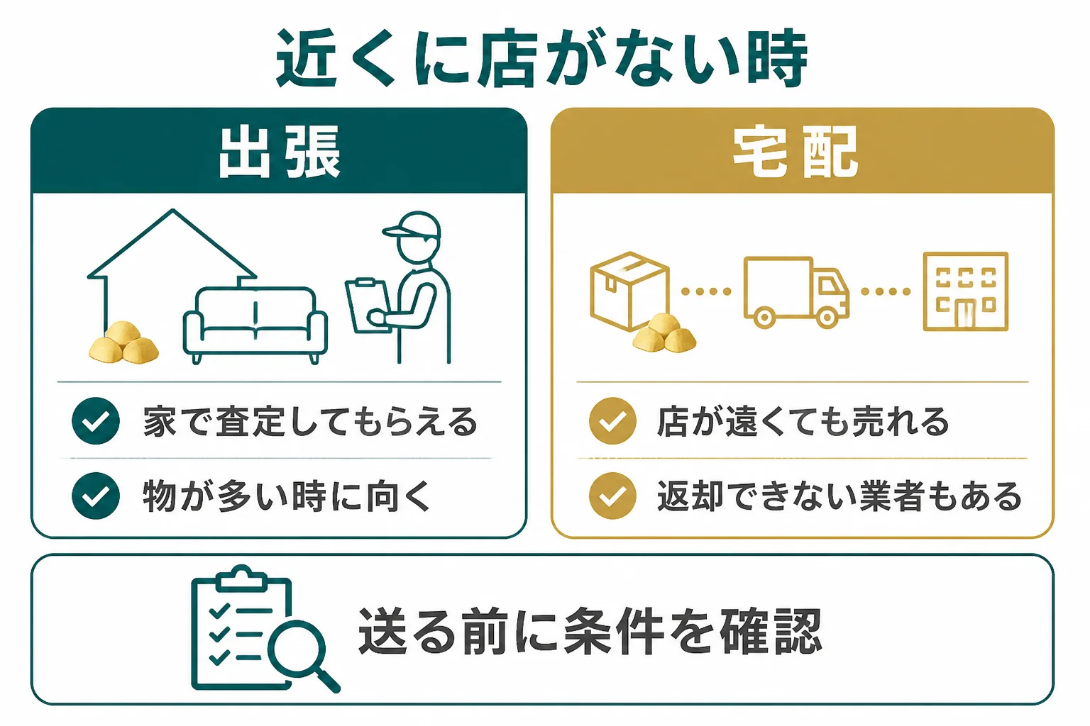 近くに店がない時の出張と宅配の違いを比べた図解