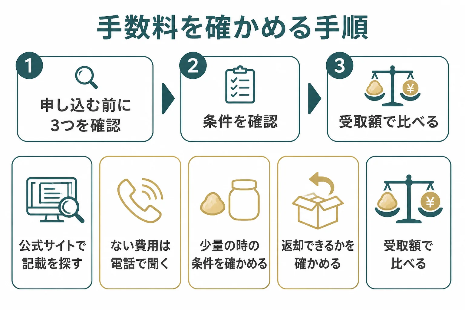 金歯の買取手数料を申し込む前に確かめる手順の図解