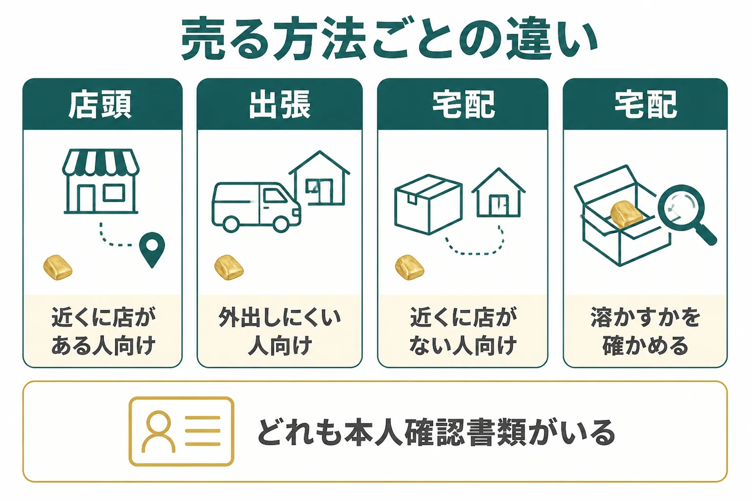 金歯を売る方法ごとの違いをまとめた図解
